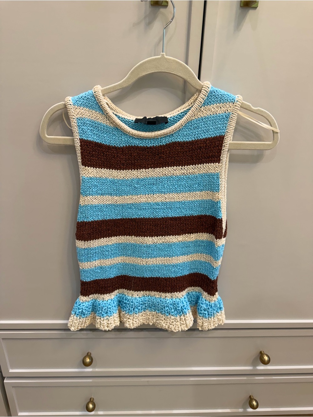 Zara Striped Knit Tank Top in Blue, Brown & Cream